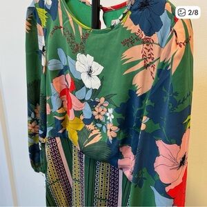 Anthropologie Mixed Print Green Floral Midi Dress Size 6P Petite